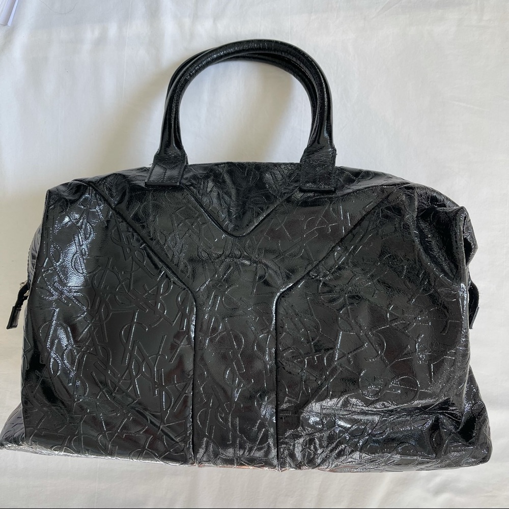 SAINT LAURENT Black Embossed Patent Medium Easy Y Bag